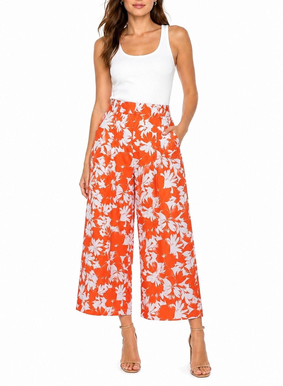 J.Crew Ratti Falling Leaves Wide Leg Crop Pants Orange White Floral Size 00